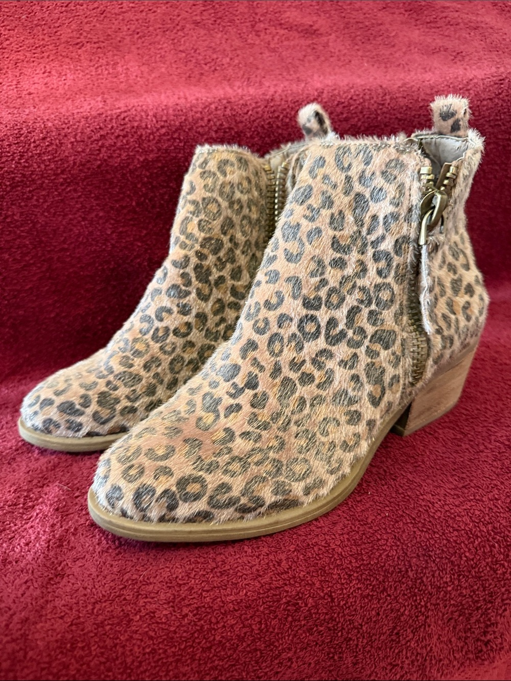 Leopard Print Ankle Booties in Tan and Black - Women, dual zippers